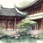中国风古代宫廷建筑庭院茶楼