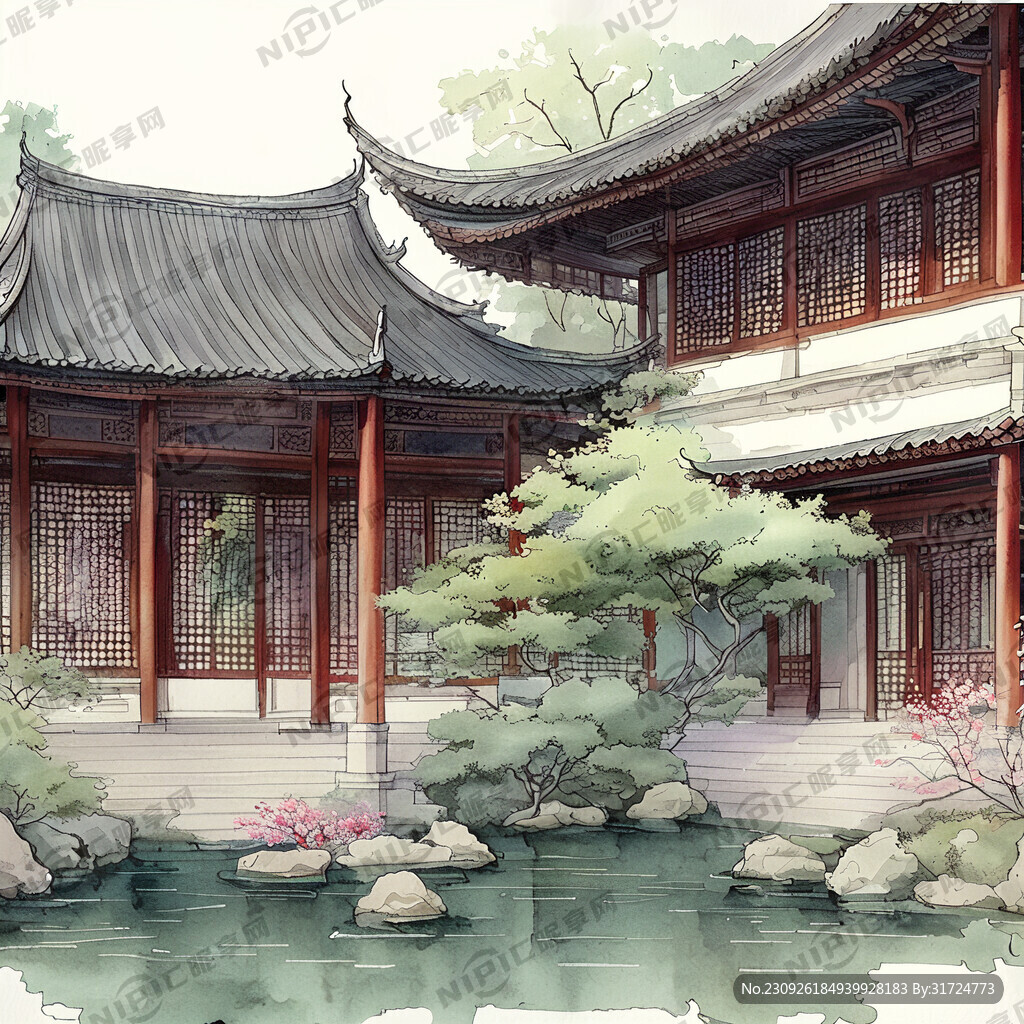中国风古代宫廷建筑庭院茶楼