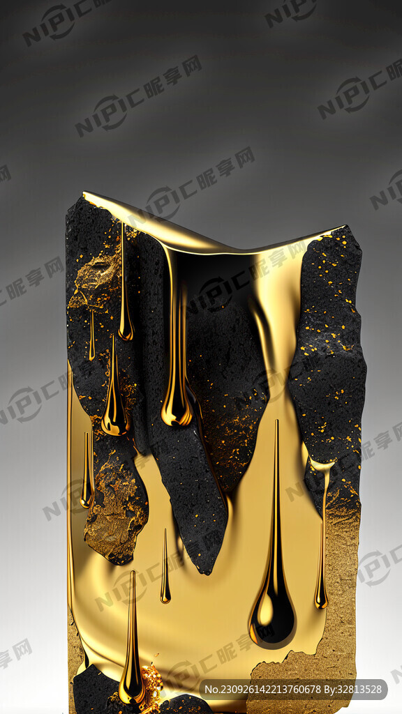 黑金产品场景金色水滴石块层叠