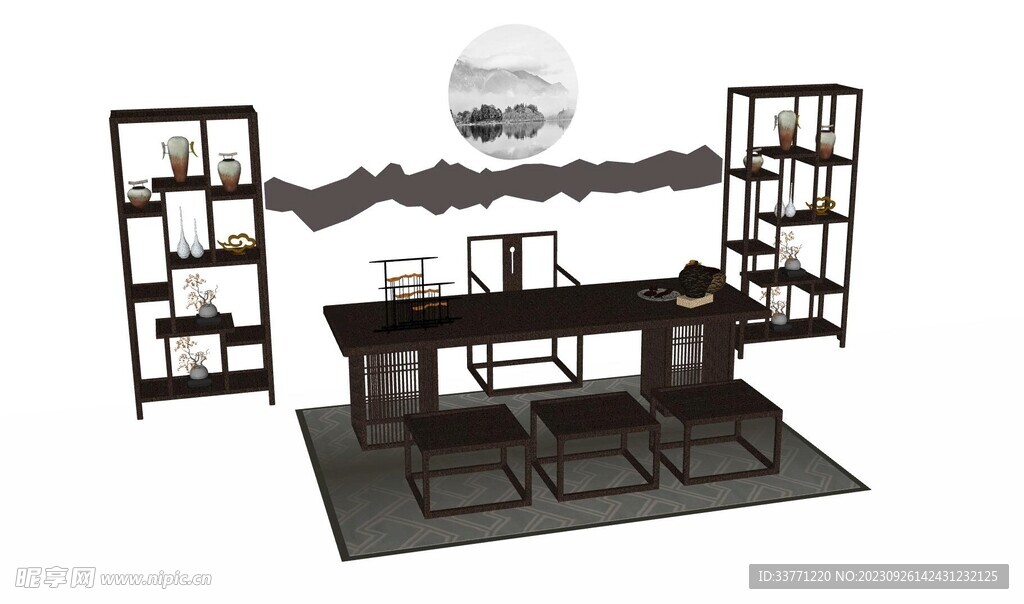 古典书桌家具模型
