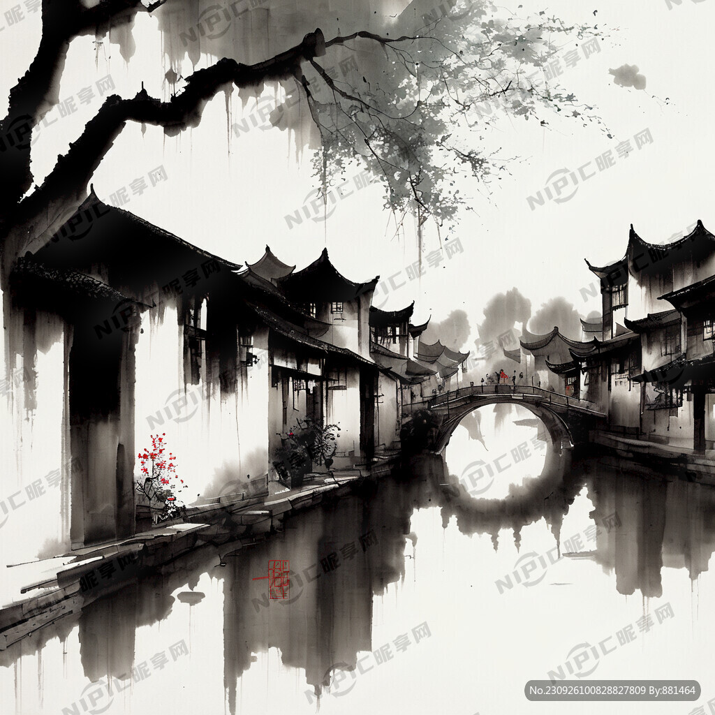 江南水乡 水墨画