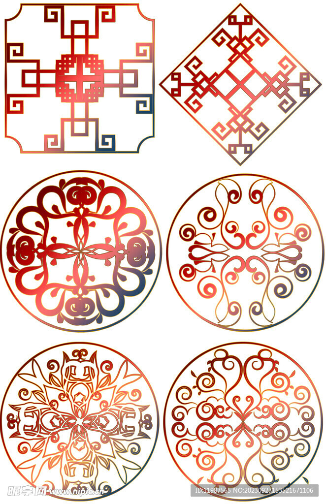 国风国潮花纹圆形图案传统纹理