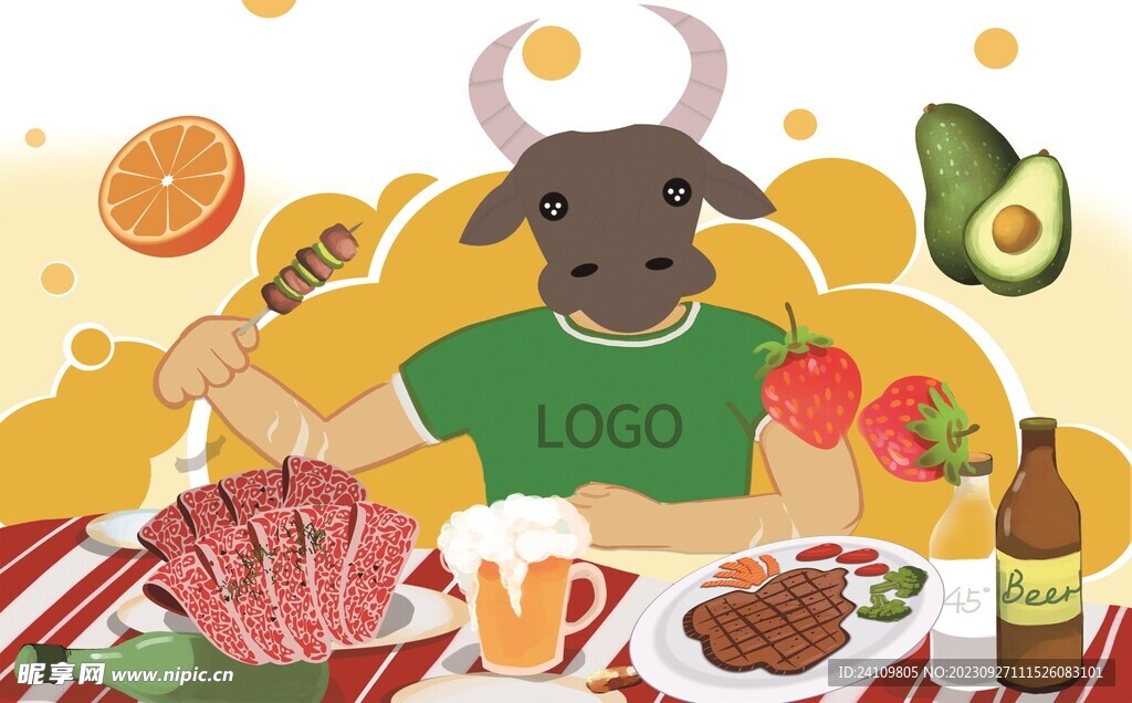 牛排烤肉手绘图