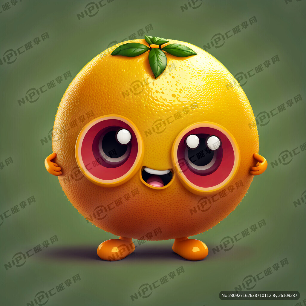整个黄色葡萄柚卡通小可爱有手有