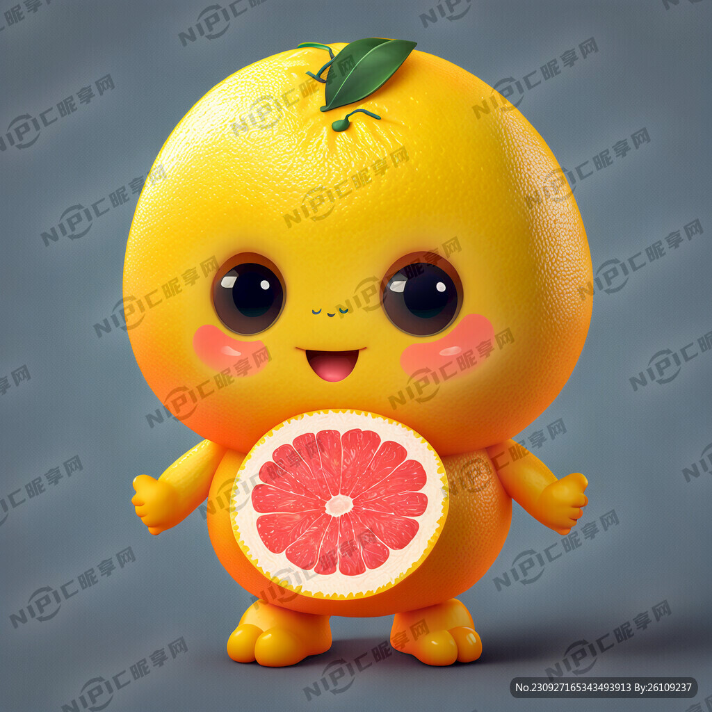 黄色葡萄柚整个可爱小人物形象