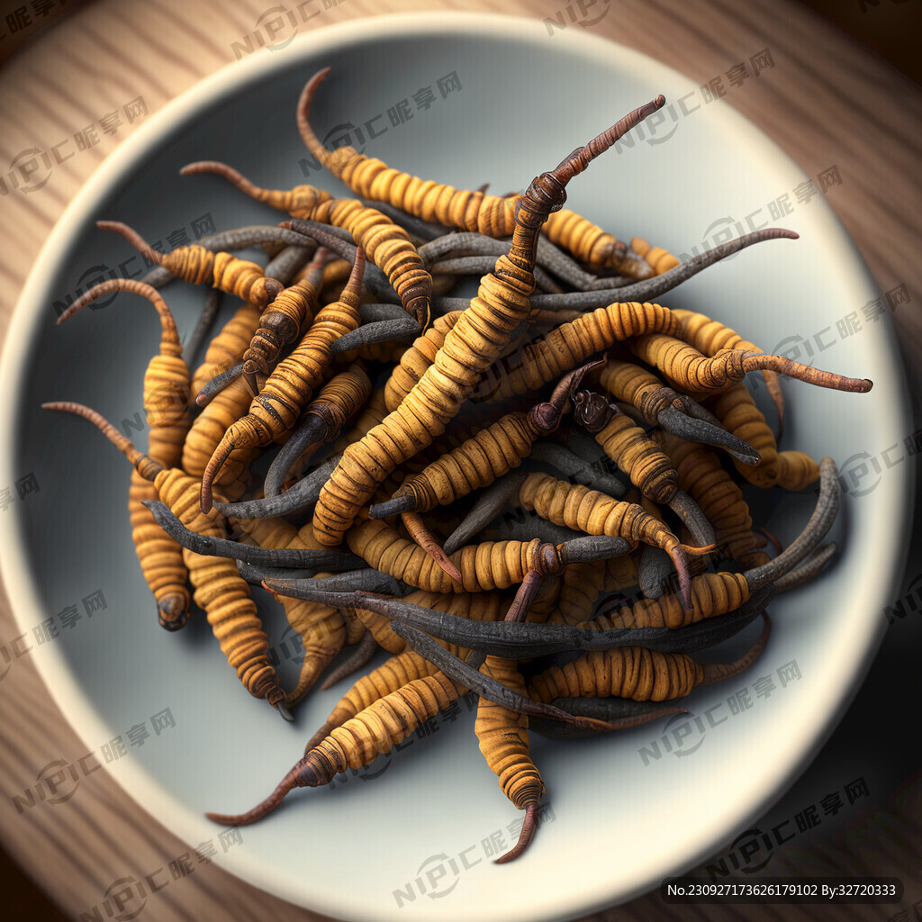 盘子里的一堆冬虫夏草 清晰