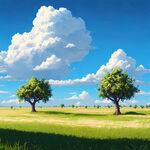 西梅果树，草地，蓝天白云