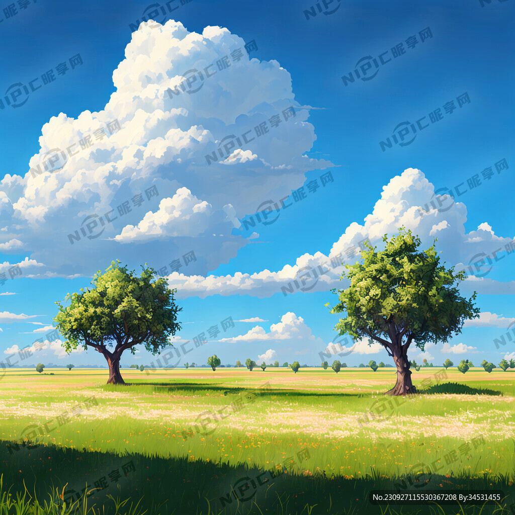 西梅果树 草地 蓝天白云