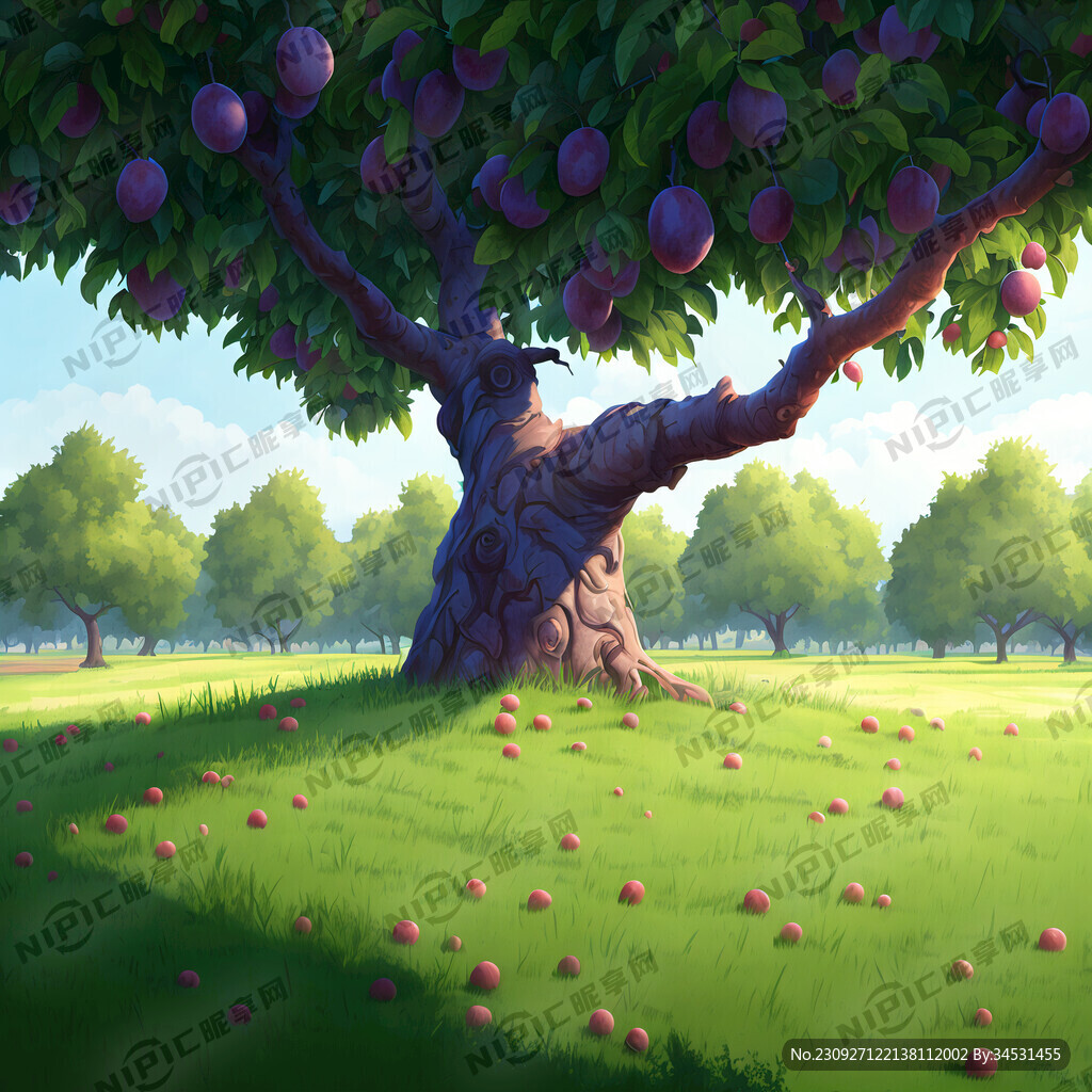 左侧西梅果树 草地