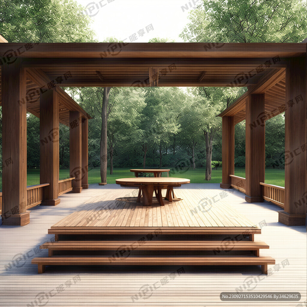 公园实木长廊 正面 有台阶