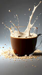 咖啡液体与冰块碰撞，冰震，燕麦牛奶