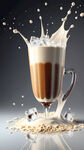 咖啡液体与冰块碰撞，冰震，燕麦牛奶