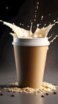 浓缩咖啡液与冰块摇震碰撞，燕麦牛奶，纸杯，蔻，石