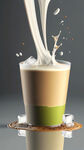 咖啡液与冰块摇震碰撞，牛奶，透明纸杯，蔻，石，咖啡，抹茶