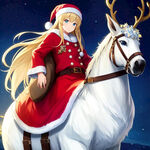 卡通圣诞雪人骑着圣诞鹿，圣诞树做背景，雪地场景，有圣诞老人，做一张圆形图