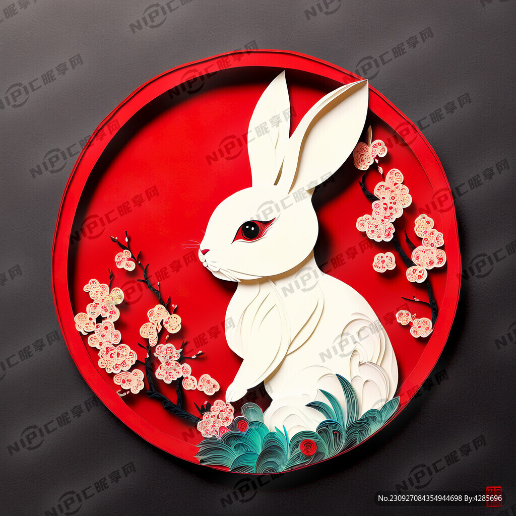 衍纸艺术 春节 可爱兔子 红梅