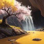 黄河壶口瀑布旁边杏花树