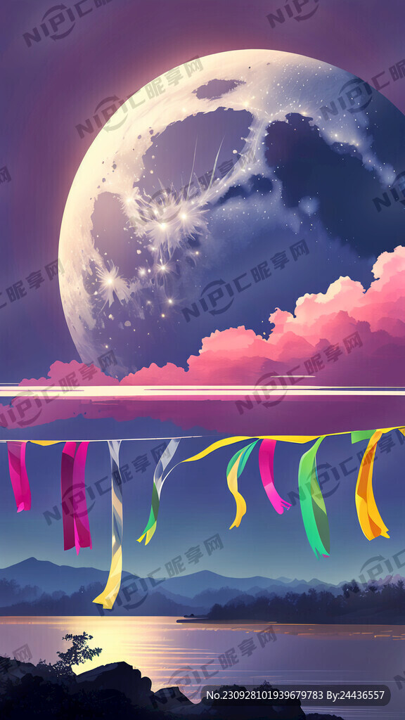 彩带 大江 明月 天空