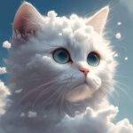 猫咪，透明感，由白色云朵组成，可爱，艺术创想