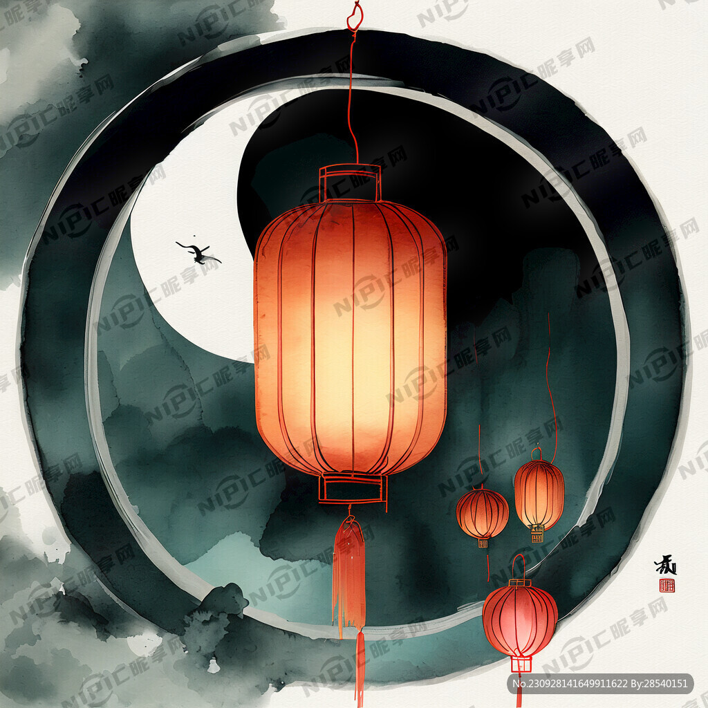 灯笼 圆月 玉兔 团圆
