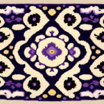 地毯印花主色为紫色不规则地毯图案花卉主题，抽象风格完整地毯图案平面设计地毯图案