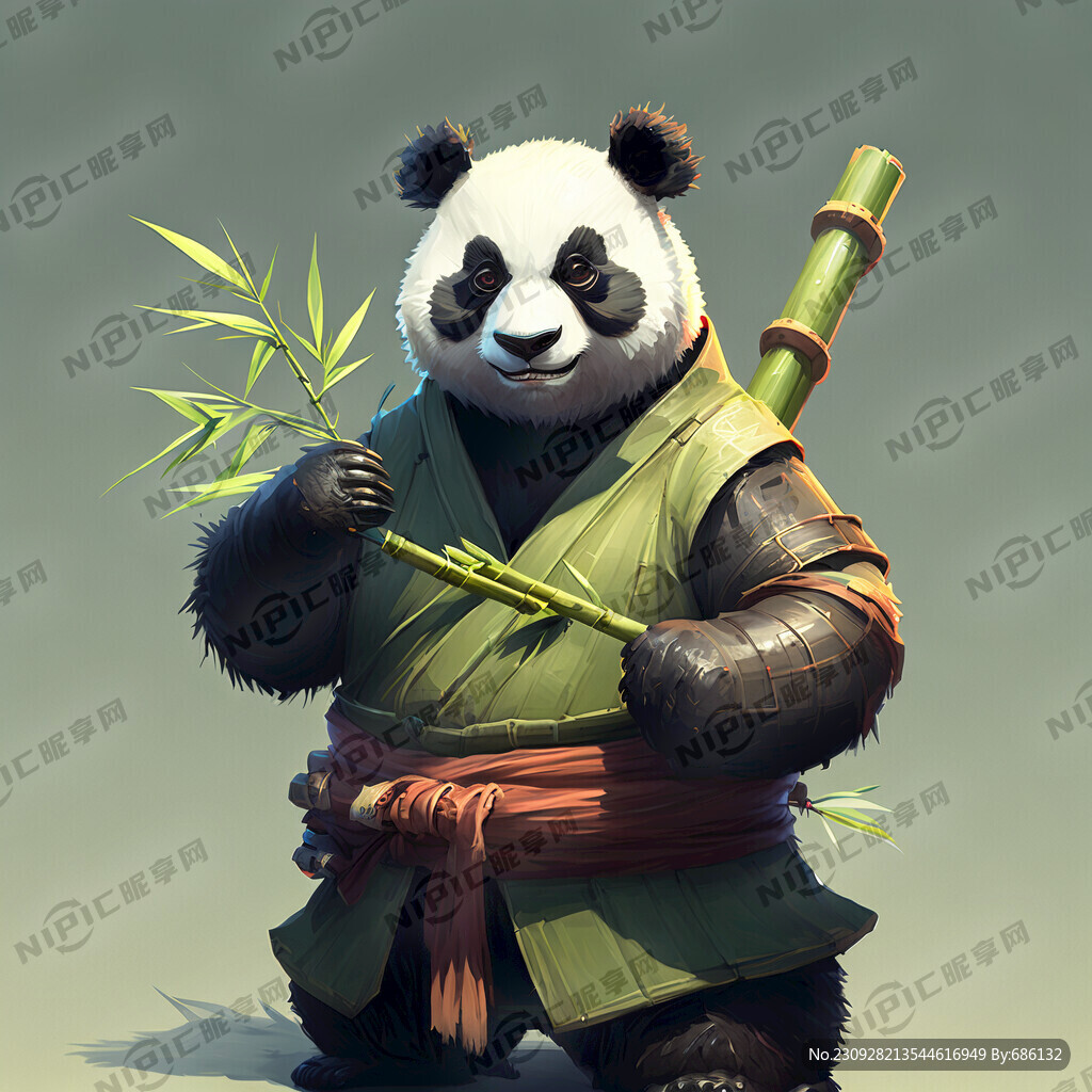 吃竹子的全身正面威武的熊猫