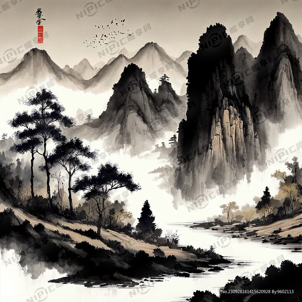 山谷 中国风 中国画 山水