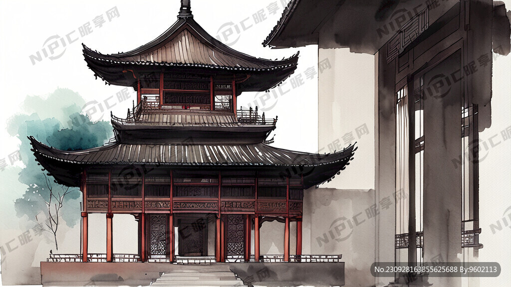中国风 寺庙建筑 古建筑 插画