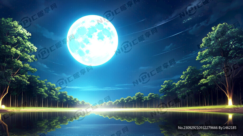海湾的夜晚 天空一轮明月