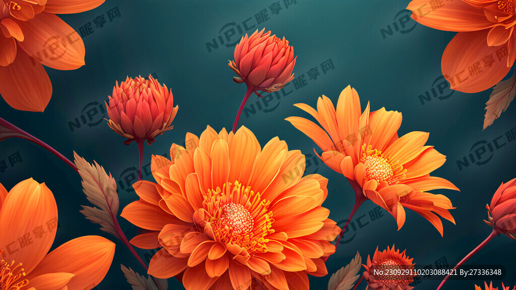 唯美橙色红色花卉