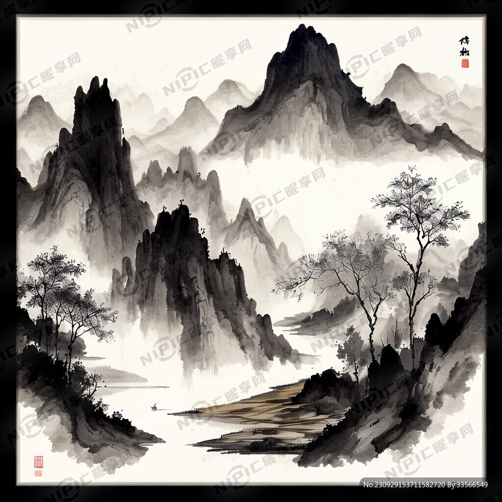 山谷 中国风 中国画 山水
