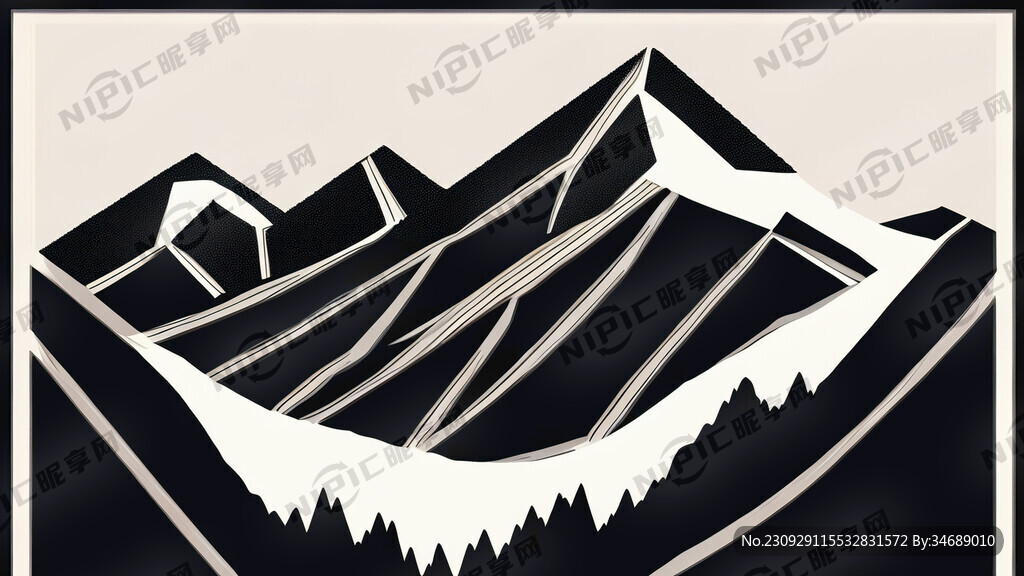 西岭雪山简约线条画