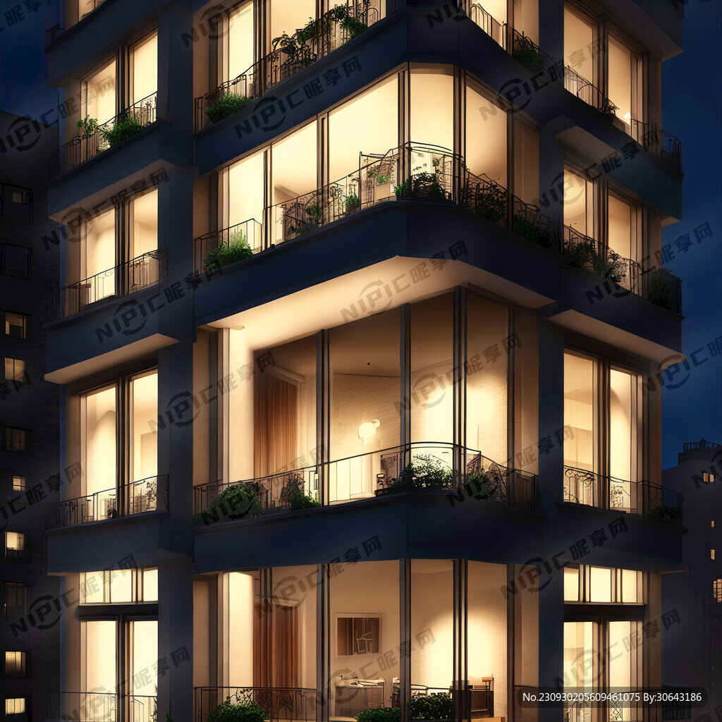 夜晚六层楼阳台侧面