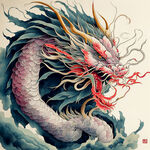 中国传统龙纹，线条清晰，色彩丰富，层次感强，浅色背景