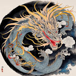中国传统龙纹，线条清晰，色彩丰富，层次感强，浅色背景