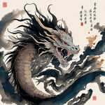 中国传统龙纹，线条清晰，色彩丰富，层次感强，浅色背景