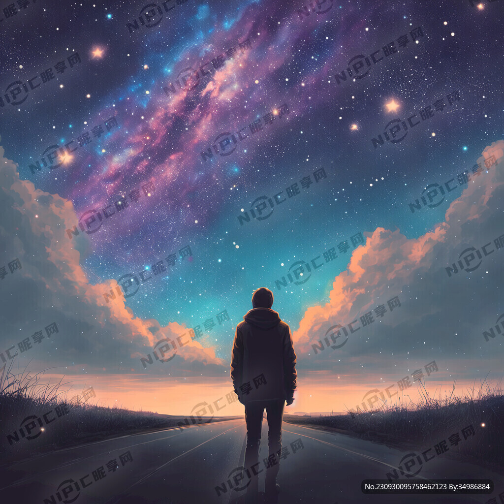 一人 一车 星空 梦幻