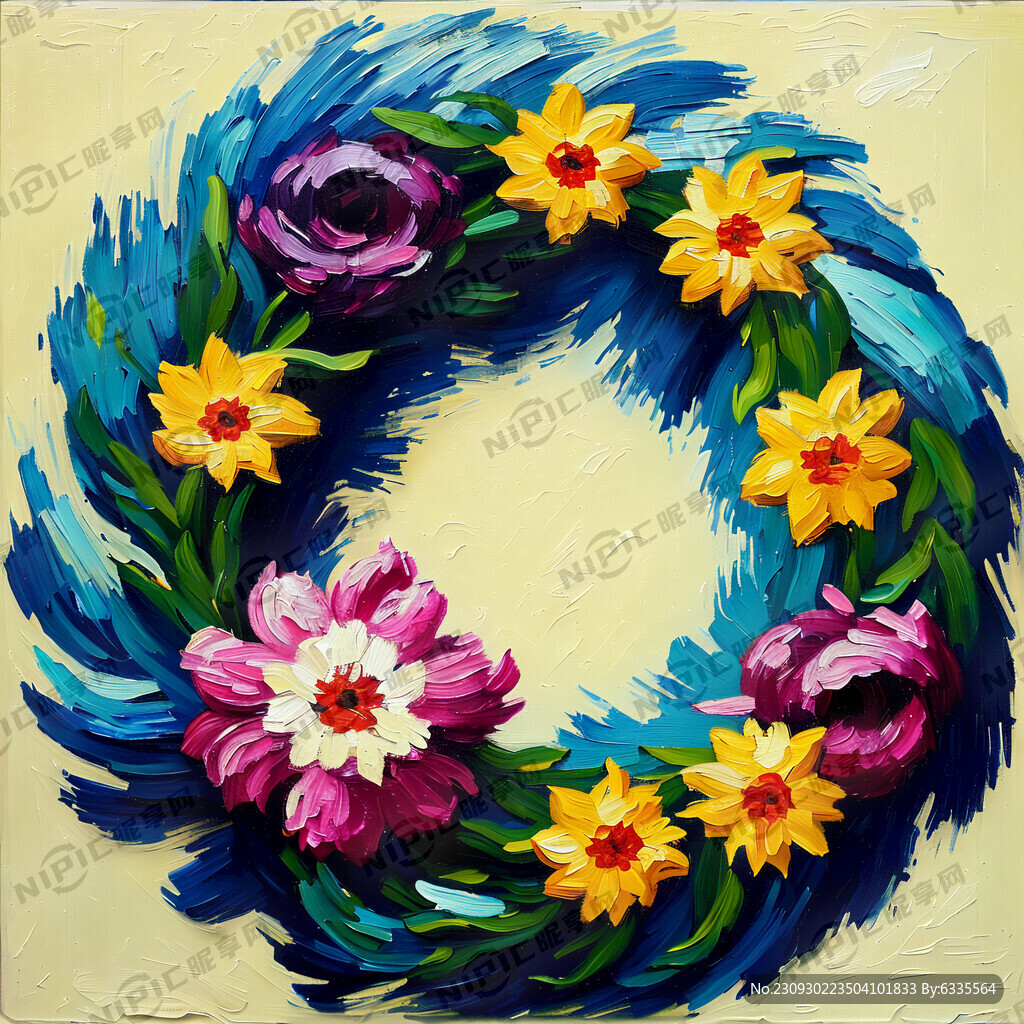 欧式传统纹样 花环 油画笔触