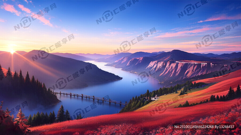 日出东方 红旗 辽阔山河 梦幻
