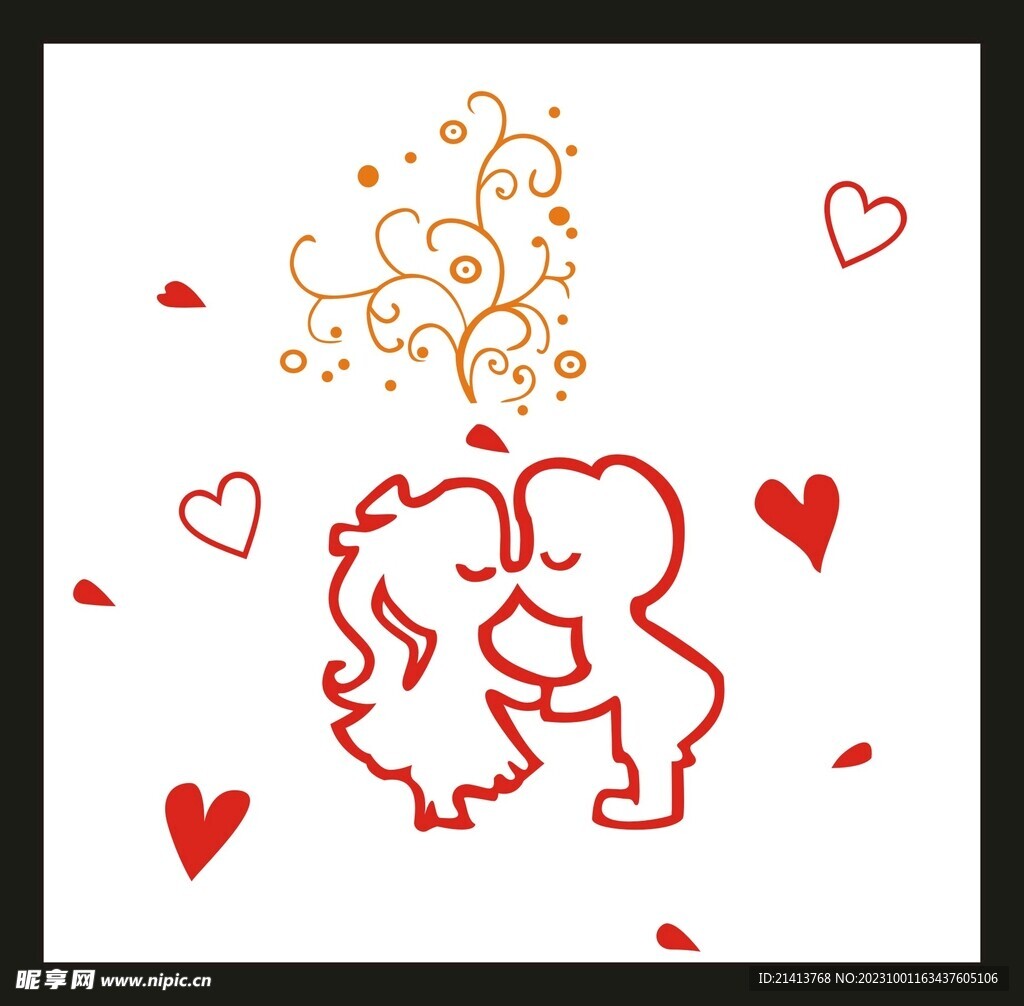 亲吻额头的男人插图(男性、女性、情侣、人物、情人节、亲吻)手绘插图_北极熊素材库