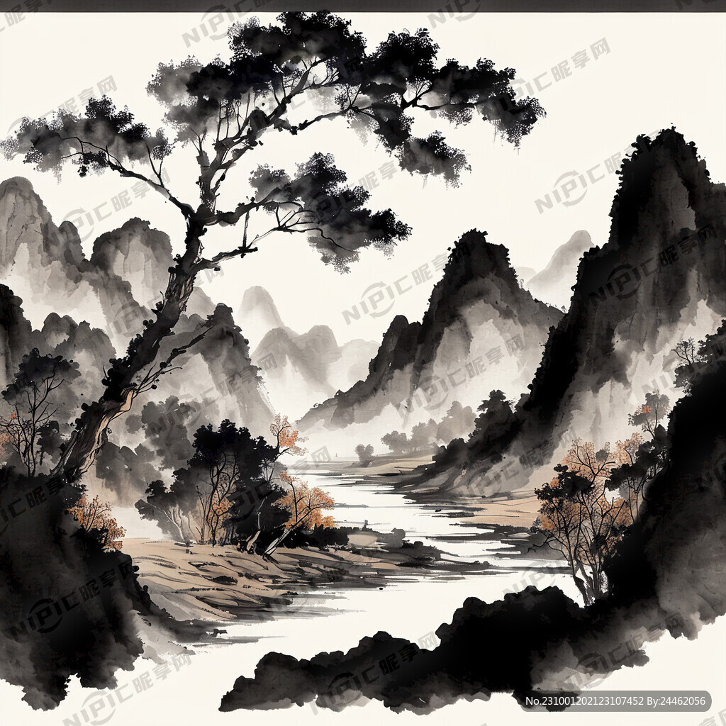 山谷 中国风 中国画 山水
