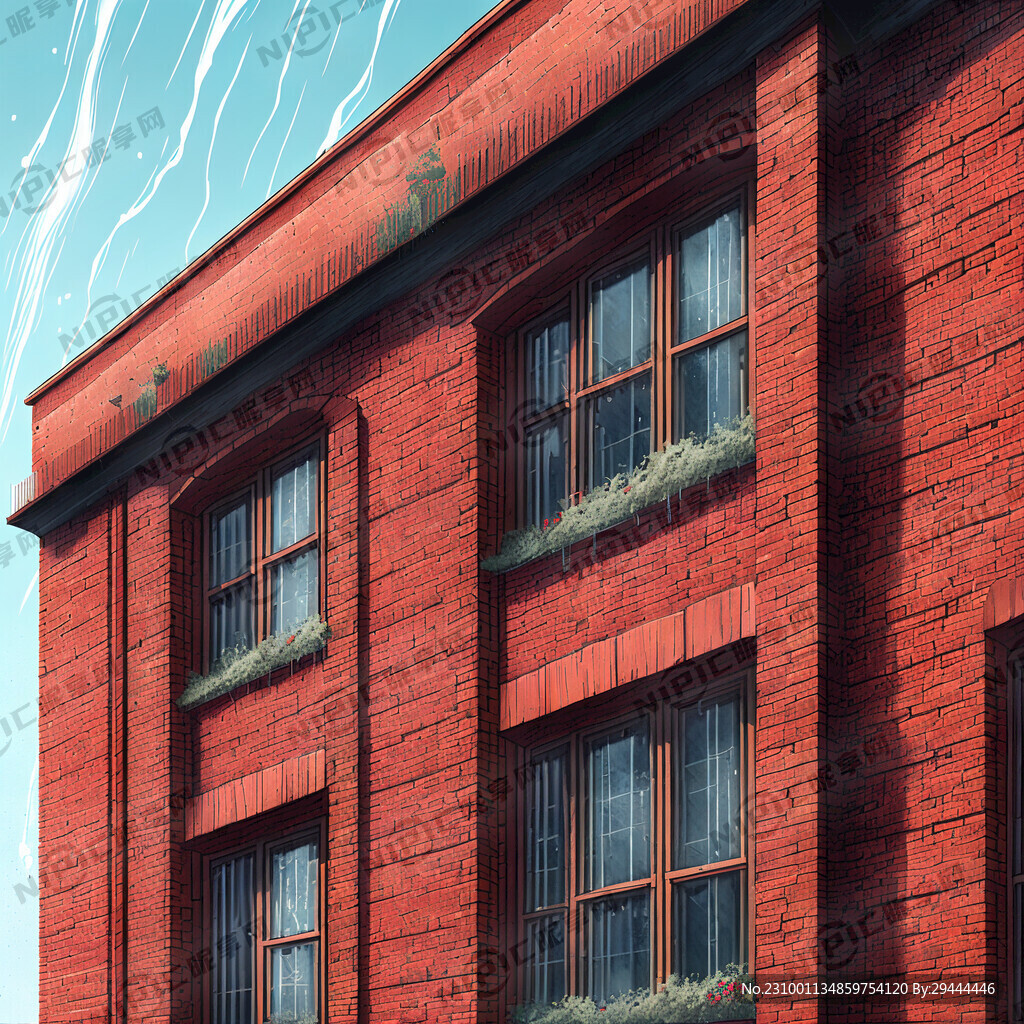 一栋红色砖墙的楼房 只有窗口