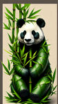 竹叶组成的熊猫形状，坐姿，全身竹叶，脸上竹叶，翠绿，竹叶组成的身体，全身的毛纹理变成竹叶，概念，幻想，创意，脸部覆盖竹叶。