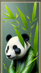 竹叶组成的熊猫形状，坐姿，全身竹叶，脸上竹叶，翠绿，竹叶组成的身体，全身的毛纹理变成竹叶，概念，幻想，创意，脸部覆盖竹叶。