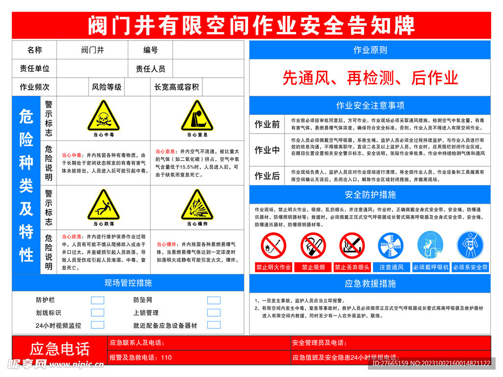 阀门井有限空间作业安全告知牌
