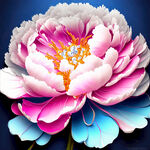 牡丹花，珠光宝气，高清，线条清晰，明亮，色彩鲜艳，层次分明，克莱茵蓝色