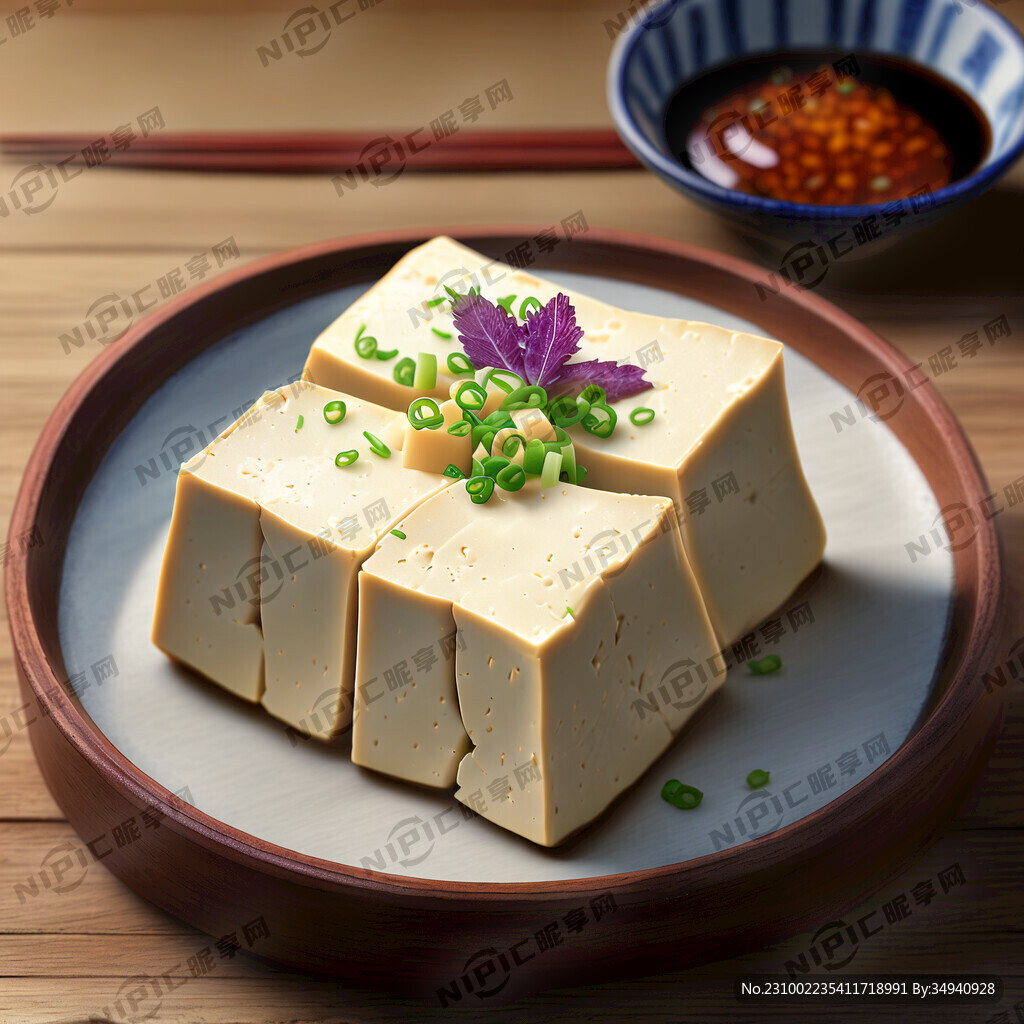 木桌上 梅菜扣豆腐 写实风格