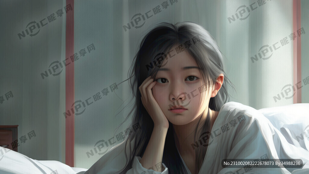 卧床初醒的少女 眼神迷离