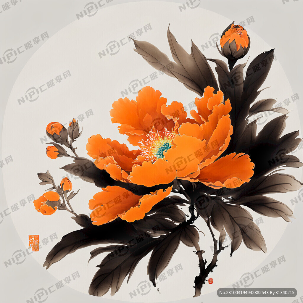 花朵 高清 爱马仕橙色 国风
