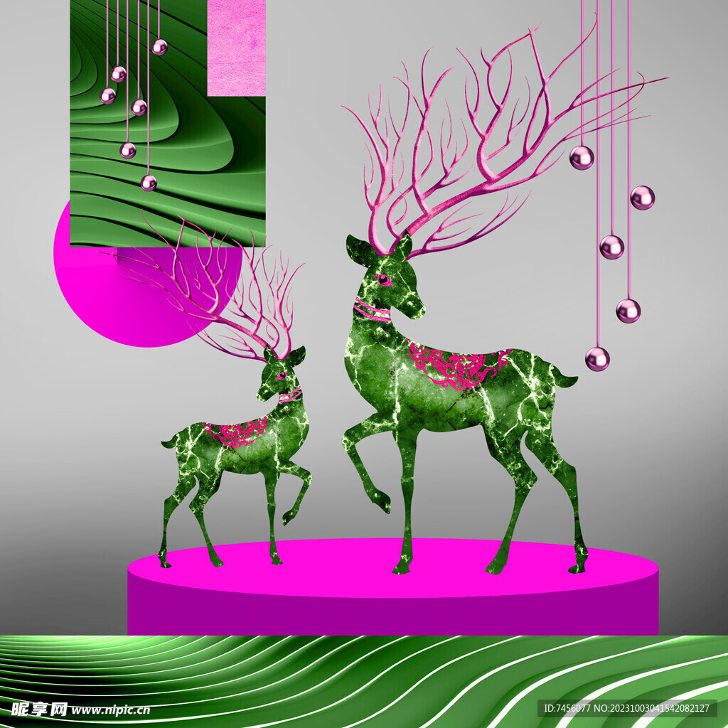 水彩麋鹿吊坠挂画装饰画